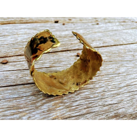 Vintage Brass and Copper bangle Cuff Bracelet Brutalist Abstract - Picture 6 of 12